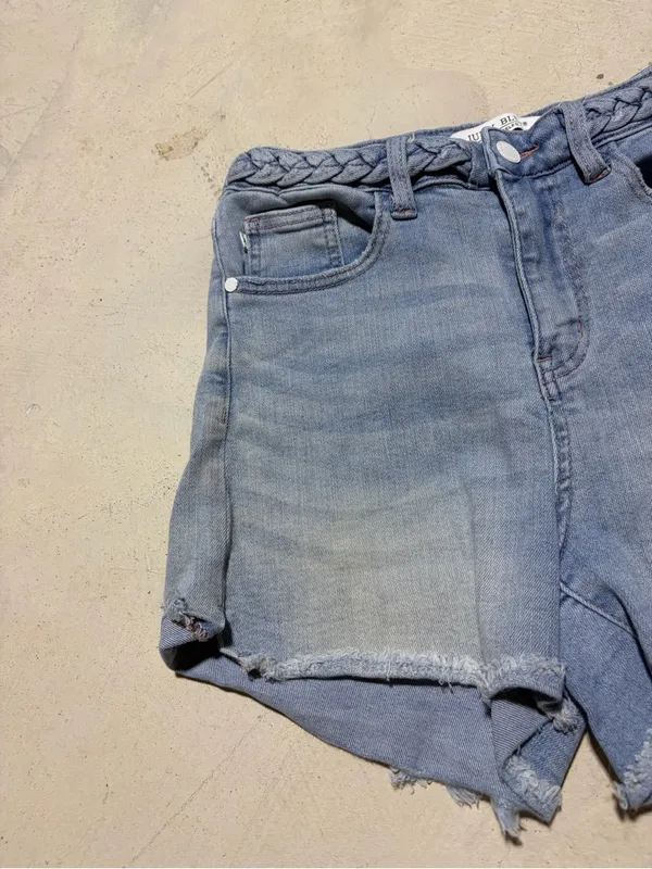 Judy blue Light Blue Braided-Waist Denim Shorts small - Image 2