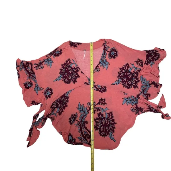 Free People Maui Wowie Pink Paisley Boho Top XS Oversized Flowing Side Ties - Image 9
