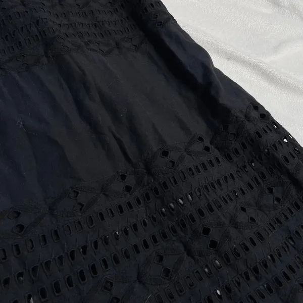 J.Crew Black Eyelet Midi Dress Womens 10‎ Sleeveless Tiered Cotton Scalloped Hem - Image 2