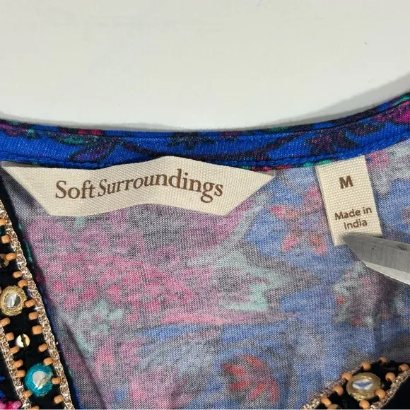 Soft Surroundings Blue Tamuri Embroidered Beaded Boho Tunic Top‎ Size M - Image 10