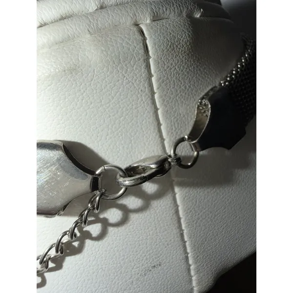 Silver Tone Heart Mesh Chain‎ Necklace Choker Y2K 16" - Image 6
