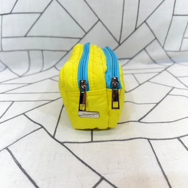 Tula Cosmetic Bag Small Yellow Quilted Double Zip Makeup Pouch‎ - Image 2