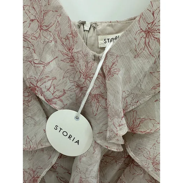 Storia Womens Floral Ruffle Maxi Dress Red Cream Sleeveless Sz L Dainty Feminine - Image 10