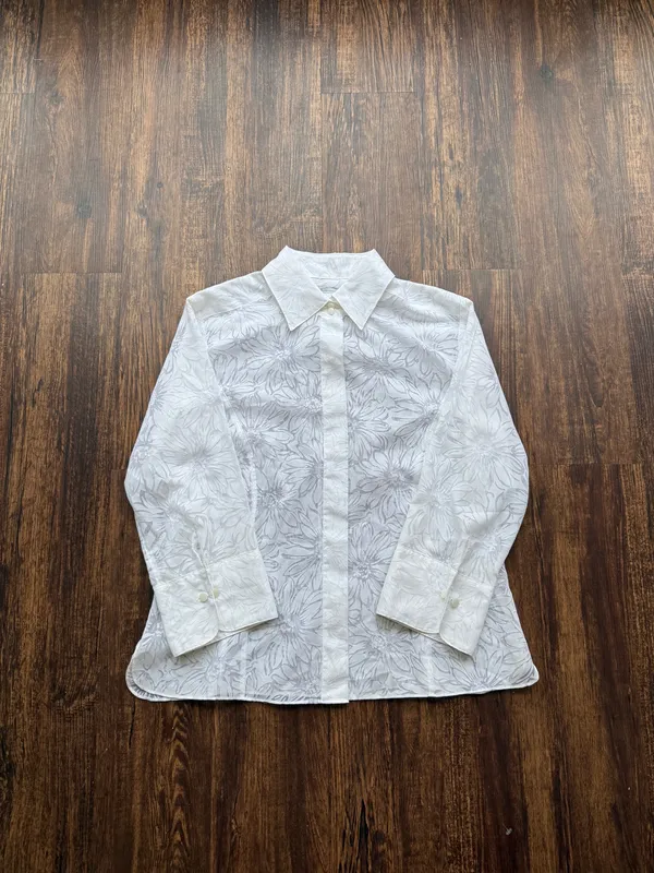 Talbots White Floral Burnout Blouse 3/4 Sleeve Sheer Button Up Shirt - Size 12 - Image 2