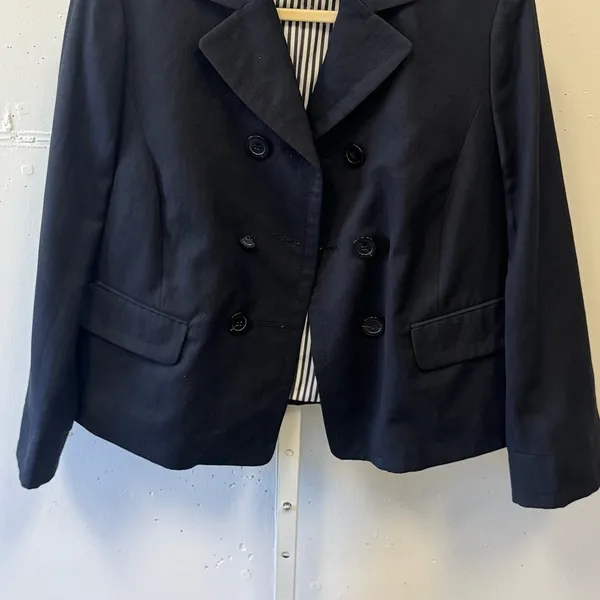 Facconable Linen Cotton Blend Double Breasted Minimalist Women's Blazer Jacket M Black Size M - Image 5