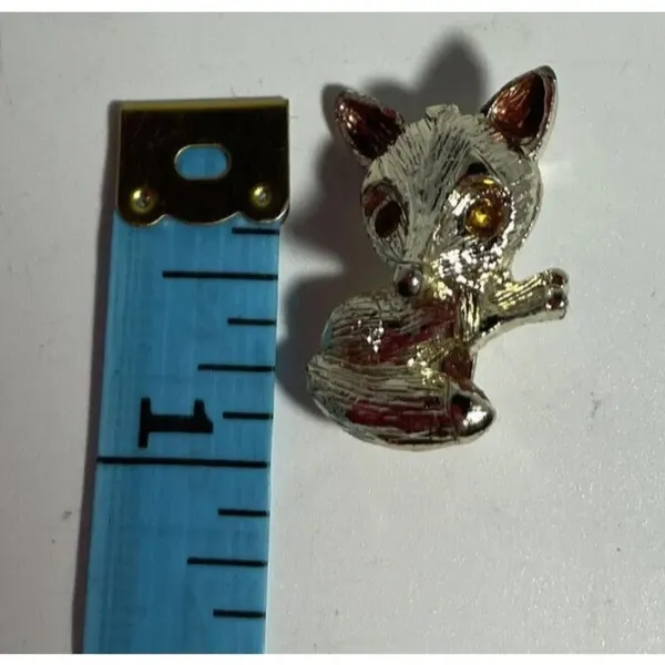 Gold Tone Fox Animal Brooch Pin Rhinestone Brown Eyes‎ - Image 2