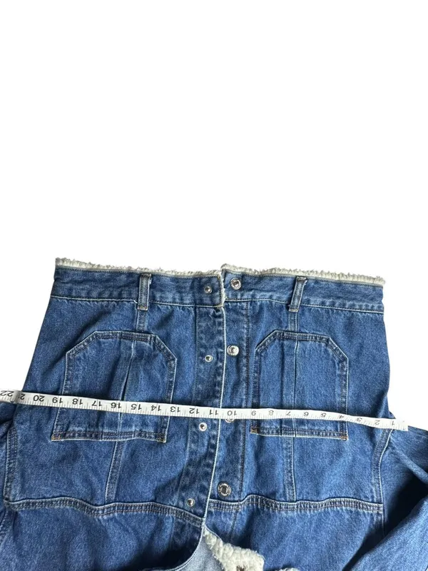 FOREVER 21 Denim Sherpa-Lined Jacket in Blue and Cream Sz S - Image 6