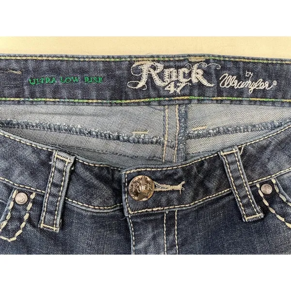 Rock 47 By Wrangler Women's Blue Jeans Flared Ultra Low rise Size 30x30 SKU 5402 - Image 4