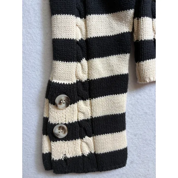 Modern Supply by Sanctuary Striped Cable Knit Sailor Collar Cardigan Black L - Image 4