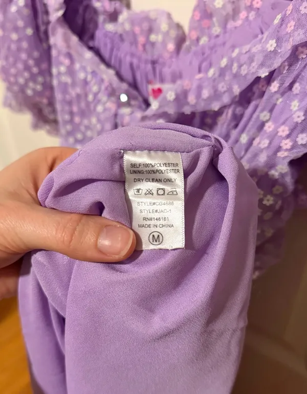 Buddy Love “Jac Puff” Sequin Purple Dress | M | Like-new Lavender Floral Overlay - Image 13