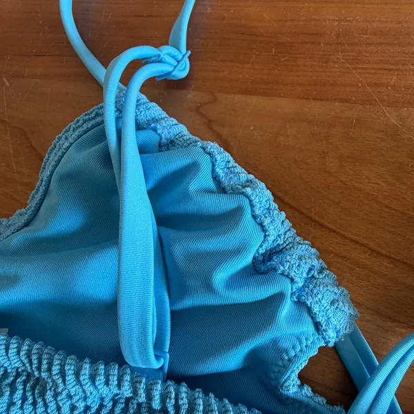 Aerie‎ Real Good Blue Seersucker Shimmer Triangle Bikini Top Large NWT 0753-5310 - Image 5