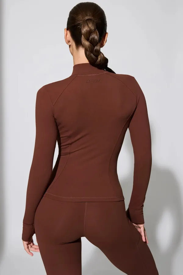 Oh Polly Bo & Tee fitted soft active full zip brown jacket - Image 4