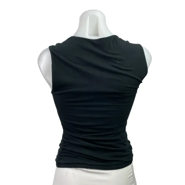 Abercrombie & Fitch Black Sleeveless Square Neck Ruched Crop BlouseTank Top Sz S - Image 3