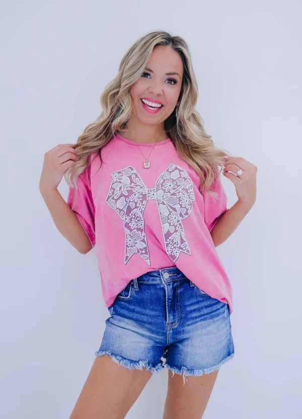 Whiskey Darling Boutique Lace bow graphic tee - Image 2
