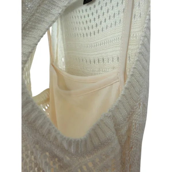 Tahari Womens Open Knit Sleeveless Maxi Dress Cream Size Small Resortwear Beach - Image 6