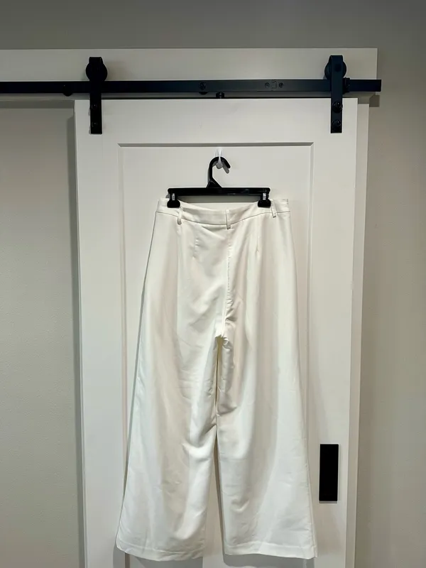 COMMENSE Pleated High Waist Wide Leg Pants White Size L - Image 3