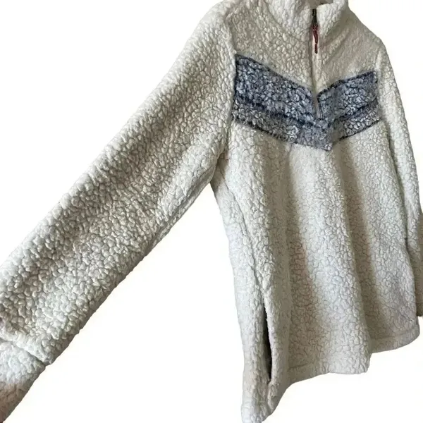 Weatherproof Vintage Fleece Faux Fur off White Blue Boho Soft ¼ Zip Jacket SZ M - Image 10