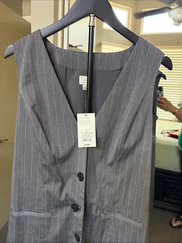 a new day Gray Pinstripe V-Neck Button Front Dress - Image 4