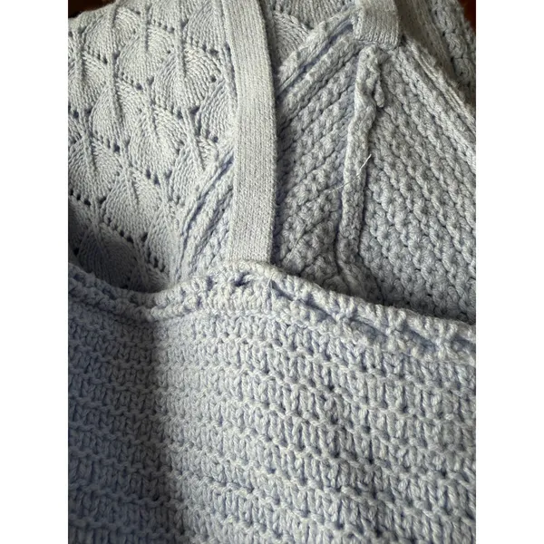 Olive+ Oak Light Blue Pointelle Knit 2 Piece Set Tie Front Crop‎ Top Midi Skirt - Image 7