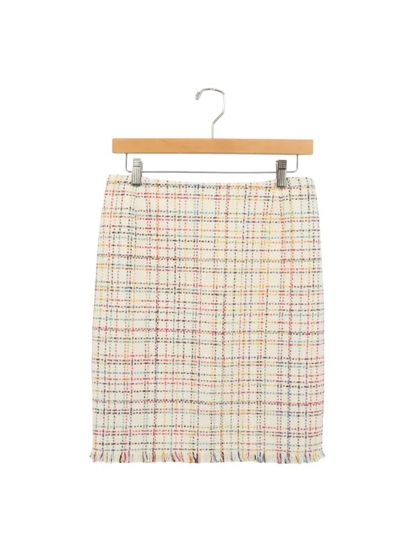 Akris Punto Tweed Ivory Fringe Hem Metallic Lurex Pencil Mini Skirt 4 - Image 5