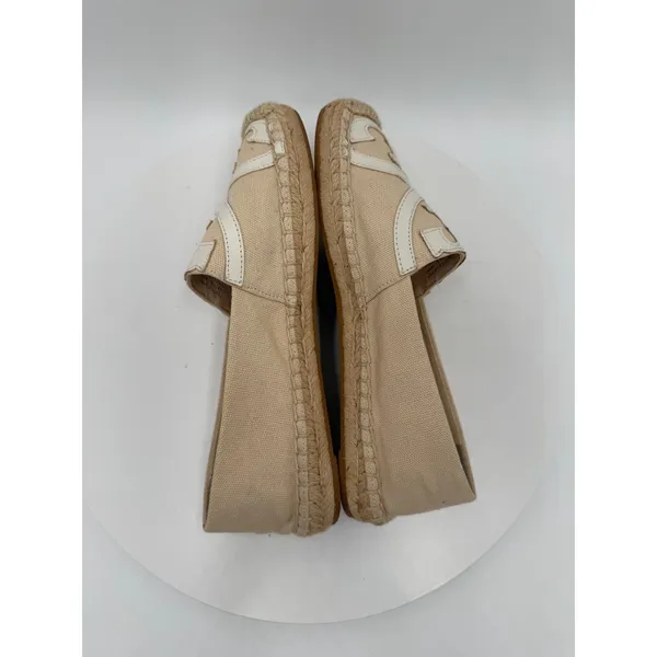 Tory Burch Poppy Espadrille Canvas Flats Beige White Logo 6M 41012 - Image 5
