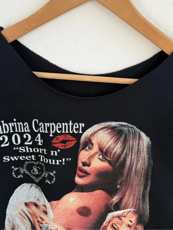 Sabrina Carpenter Short n’ Sweet Tour 2024 Graphic Off the Shoulder T-Shirt - Image 3