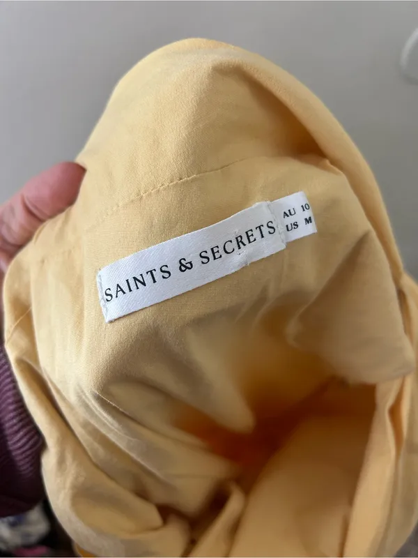 Saints & Secrets yellow asymmetrical one-shoulder ruched mini dress Sz M - Image 2