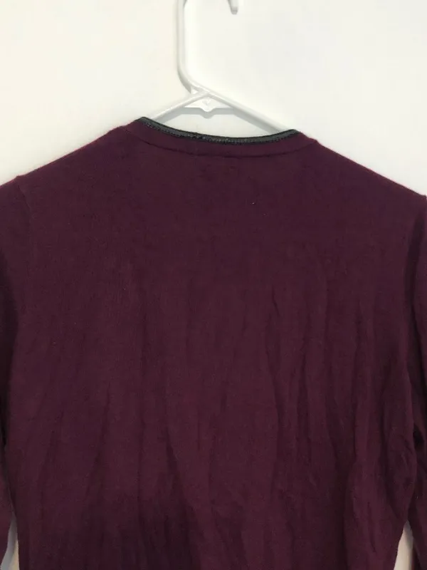 ANN TAYLOR Plum Purple Vegan Faux Leather Trim Button Down Cardigan Sweater M - Image 10