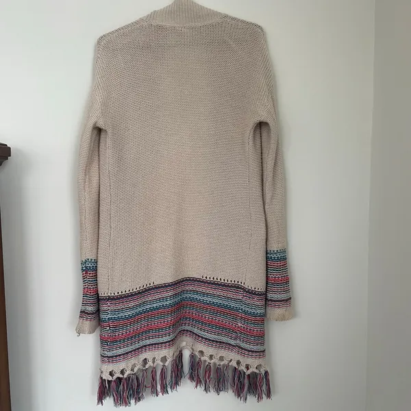 ROXY Near Future Knit Fringe Cardigan Open Front Long Sleeve Size Medium - Image 2