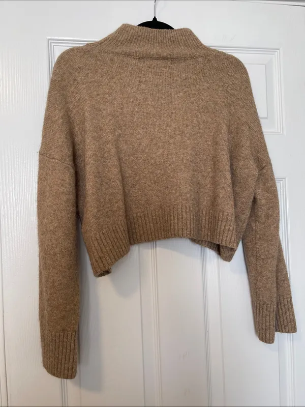 Cropped Turtleneck Sweater in Camel Tan Size L - Image 2
