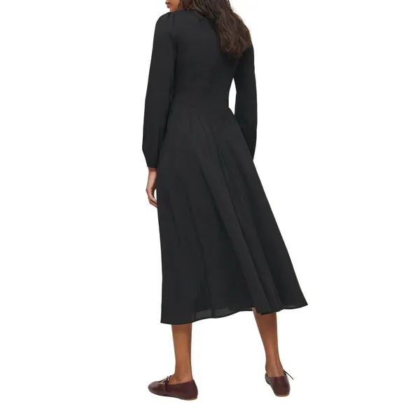Reformation Oria Organic Cotton Long Sleeve Shirred V-Waist Scoop Midi Dress 0 - Image 2