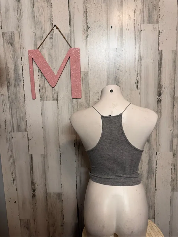 Windsor High Neck Ribbed Cami Crop Top Womens Medium Heather Grey - Image 3