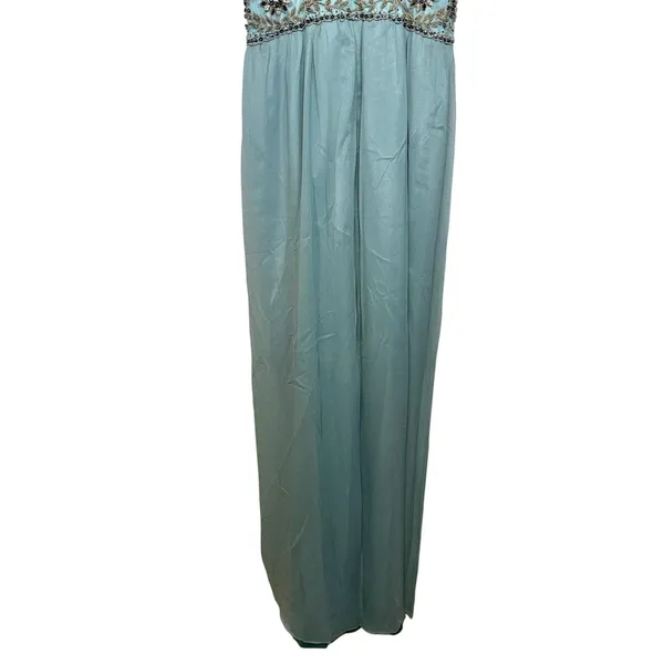 NWT Mandalay N Turquoise Silk Beaded Embellished Maxi Evening Gown Dress Size 6 - Image 11