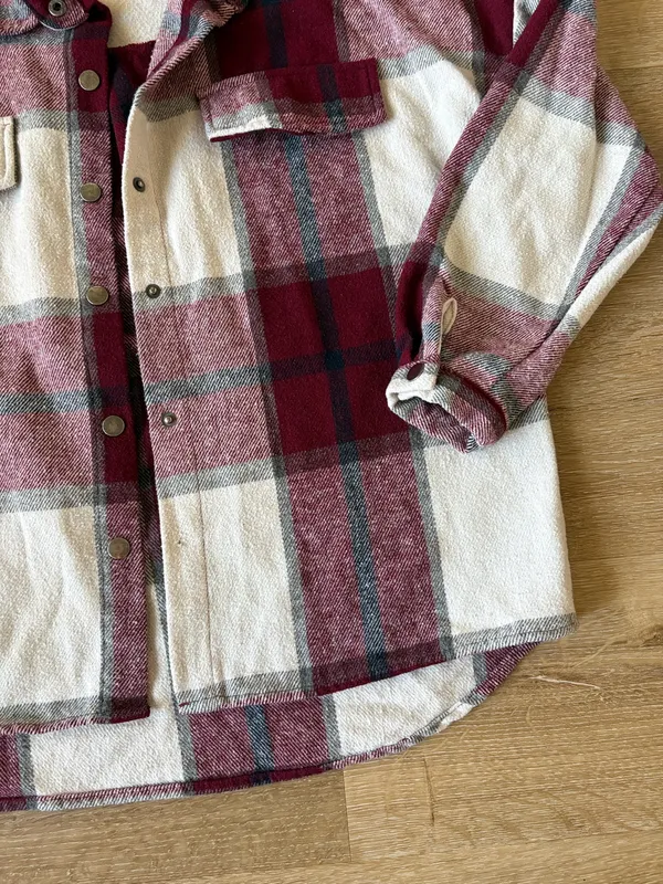 Red Flannel Button Up Shacket - Image 2