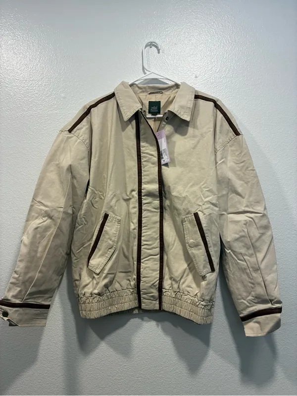 wild fable Cream Bomber Jacket with Brown Faux Leather Trim Medium NWT - Image 2