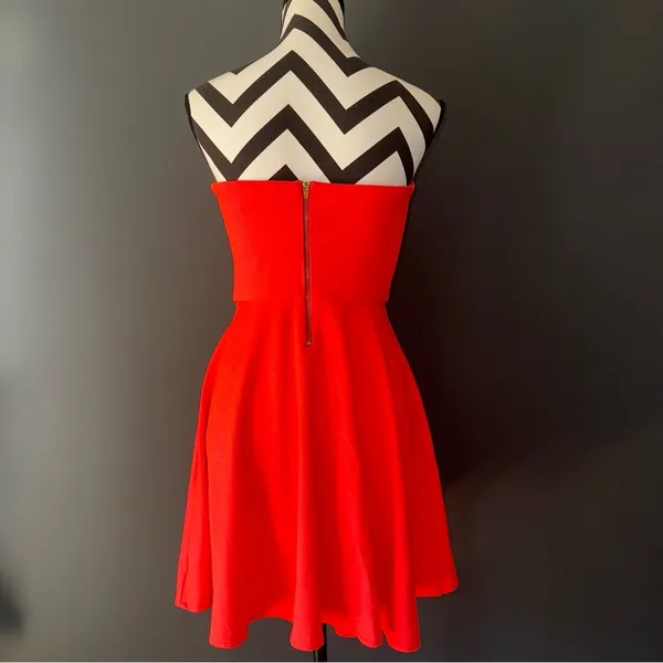 AMANDA UPRICHARD Sweetheart Neck Strapless Ponti Dress Mini Neon Orange‎ Medium - Image 3