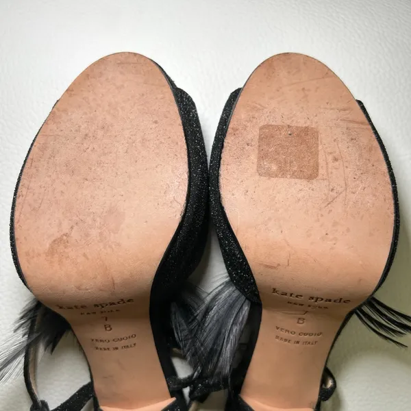 Kate Spade‎ Glitter Feather Black Open Toe Slingback Pumps Heels Size 7 - Image 9