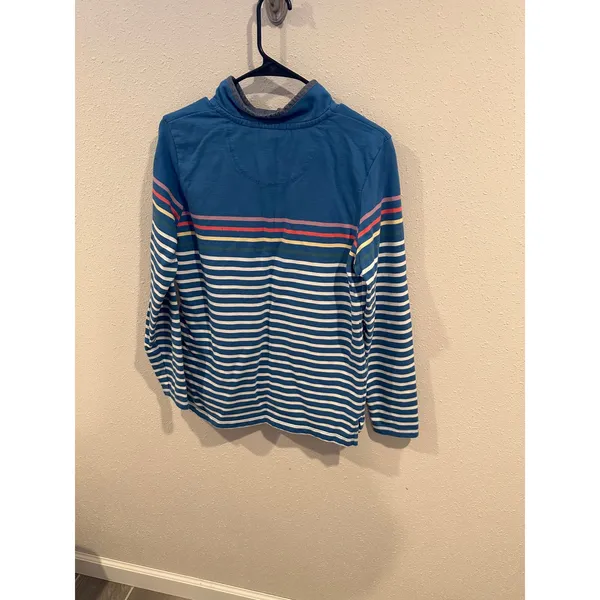 LL Bean Womens Blue Striped Quarter‎ Button Cotton Pullover Sweatshirt M - Image 2
