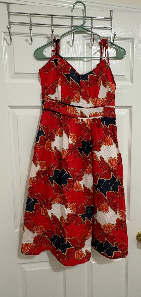 Ann Taylor Factory Women’s Floral Sleeveless Dress – Red, Navy & White – Size 0 - Image 5