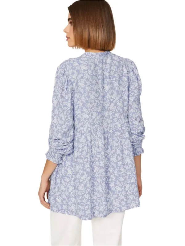 Isabella Oliver Marlene Maternity Blouse Periwinkle Blue Floral Tunic Sz 1 US 4 - Image 4