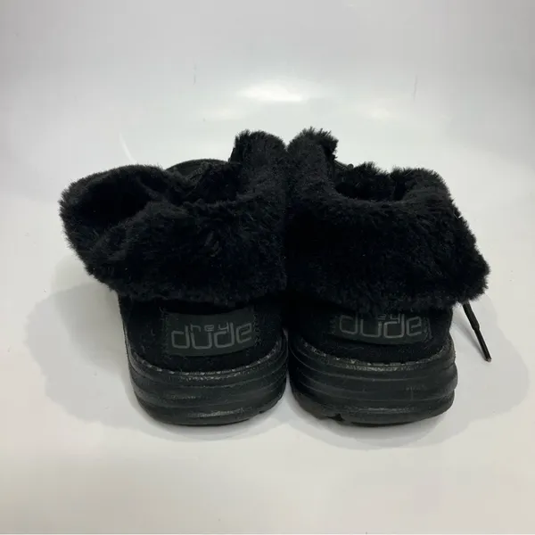 Hey Dude‎ Britt all black faux fur lace up fold over shoes women’s size 7 - Image 4