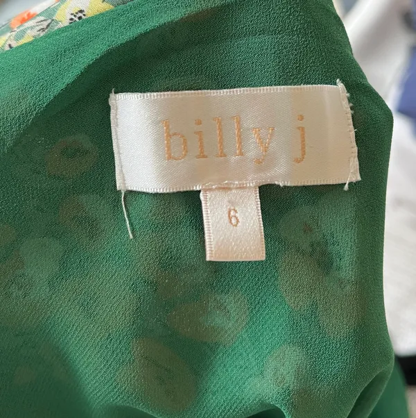 Billy J Floral Green Satin Strapless Midi Dress Wedding - Image 4