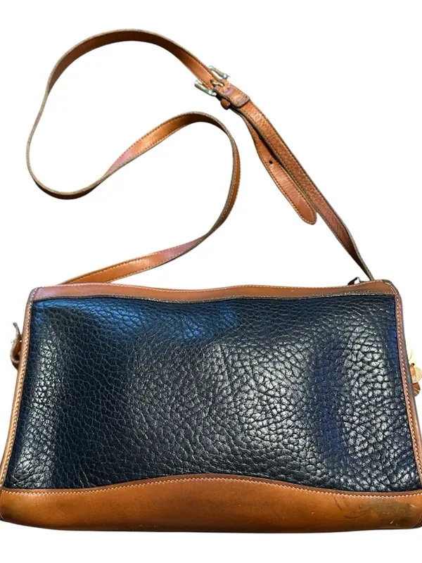 Dooney & Bourke Vntg Black Camel Pebbled Leather Crossbody Bag Brass Hardware - Image 2
