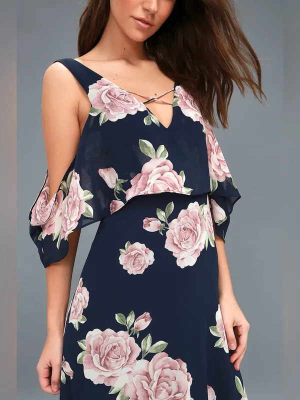 Lulus The Very Thought of You Navy Blue Floral Print Maxi Dress Size XS - Image 4