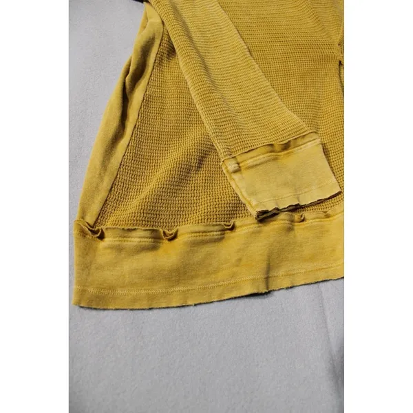 M.‎ Rena Waffle Knit Top Womens Large Yellow V-Neck Pleated Thermal Boho S4945A - Image 4