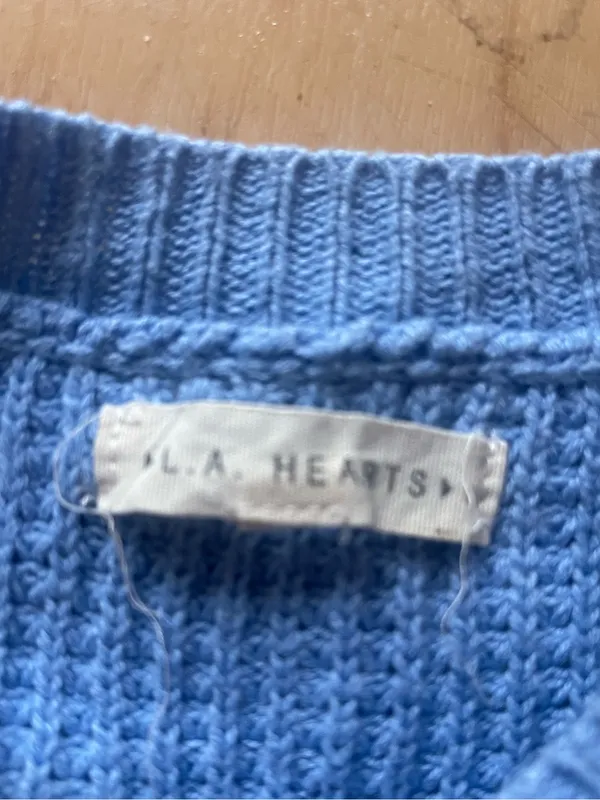 PACSUN L.A. Hearts waffle knit crop sweater Light Blue Cozy Preppy XS Casual - Image 3