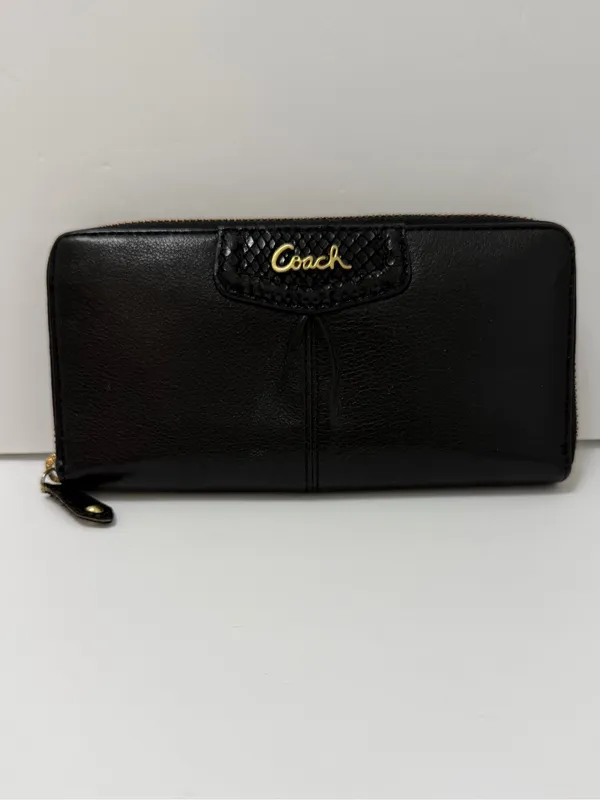 Coach Ashley Zip Around Accordion Leather Wallet Black - Image 2