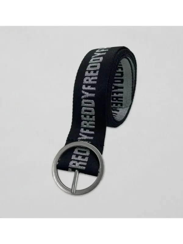 NEW Freddy Canvas Belt Black Silver Metallic Sparkly Glitter Slide Circle Buckle - Image 2