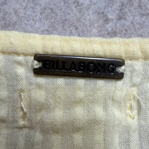 Billabong Womens Yellow Striped Puff Sleeve Button Front Seersucker Romper Sz‎ S - Image 3
