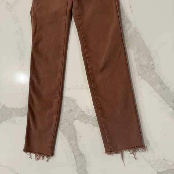Free People We The Free High Rise Skinny Denim Jeans Womens 25 Rust Brown RawHem - Image 2